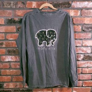 Ivory Ella Gray Long Sleeve Constellation Pocket Tee Moon Stars Elephant size L